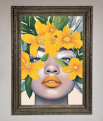 Yellow Flowers Head Framed Poster Ornate Silver