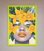 Yellow Flowers Head Framed Poster Neon Green