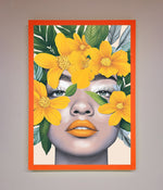 Yellow Flowers Head Framed Poster Neon Orange