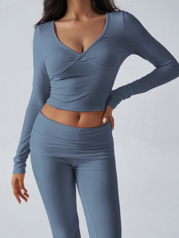 Yoga Wear Slim Fit Sports Knit Long Sleeve Pants Two-Piece Loungewear Set