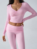 Yoga Wear Slim Fit Sports Knit Long Sleeve Pants Two-Piece Loungewear Set