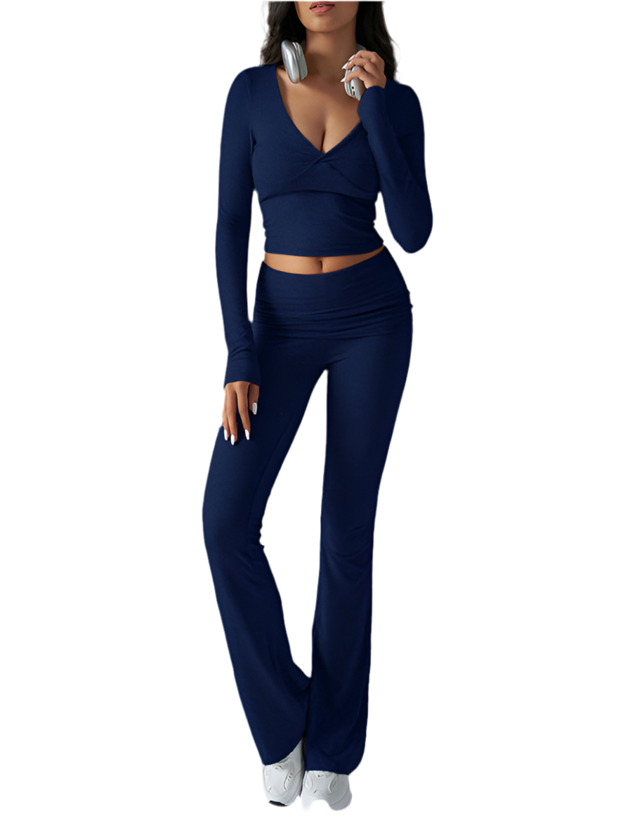 Yoga Wear Slim Fit Sports Knit Long Sleeve Pants Two-Piece Loungewear Set