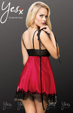 YesX Babydoll & Blindfold Red Satin & Black Lace
