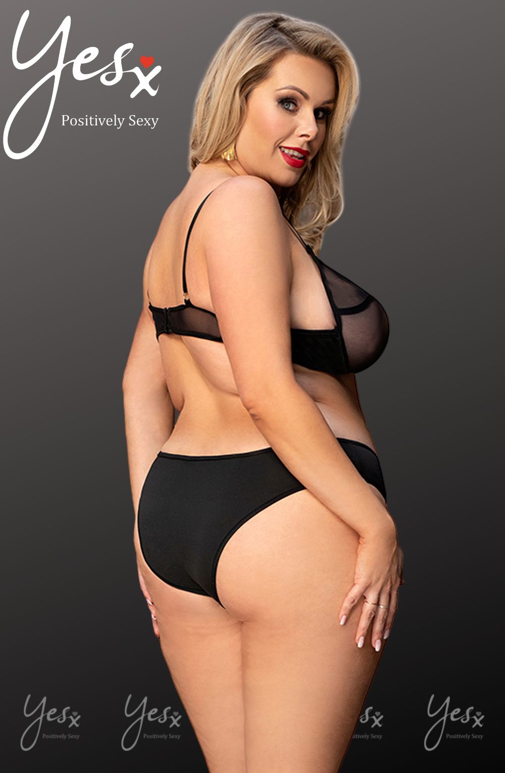 YesX Plus Size Bra and Brief Lingerie Set Black