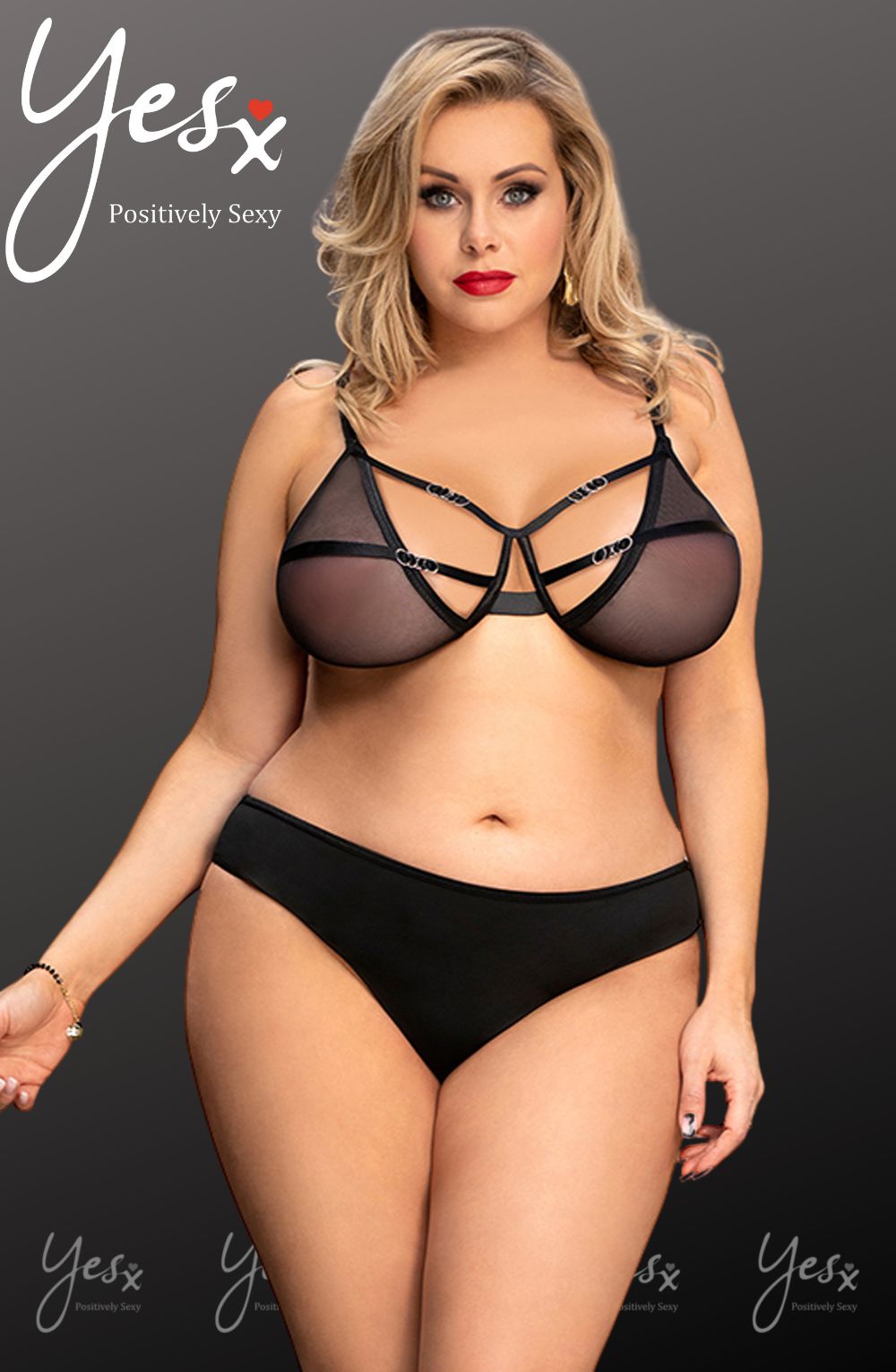 YesX Plus Size Bra and Brief Lingerie Set Black