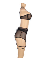 YesX Three Piece Mesh Bra Lingerie Set Black