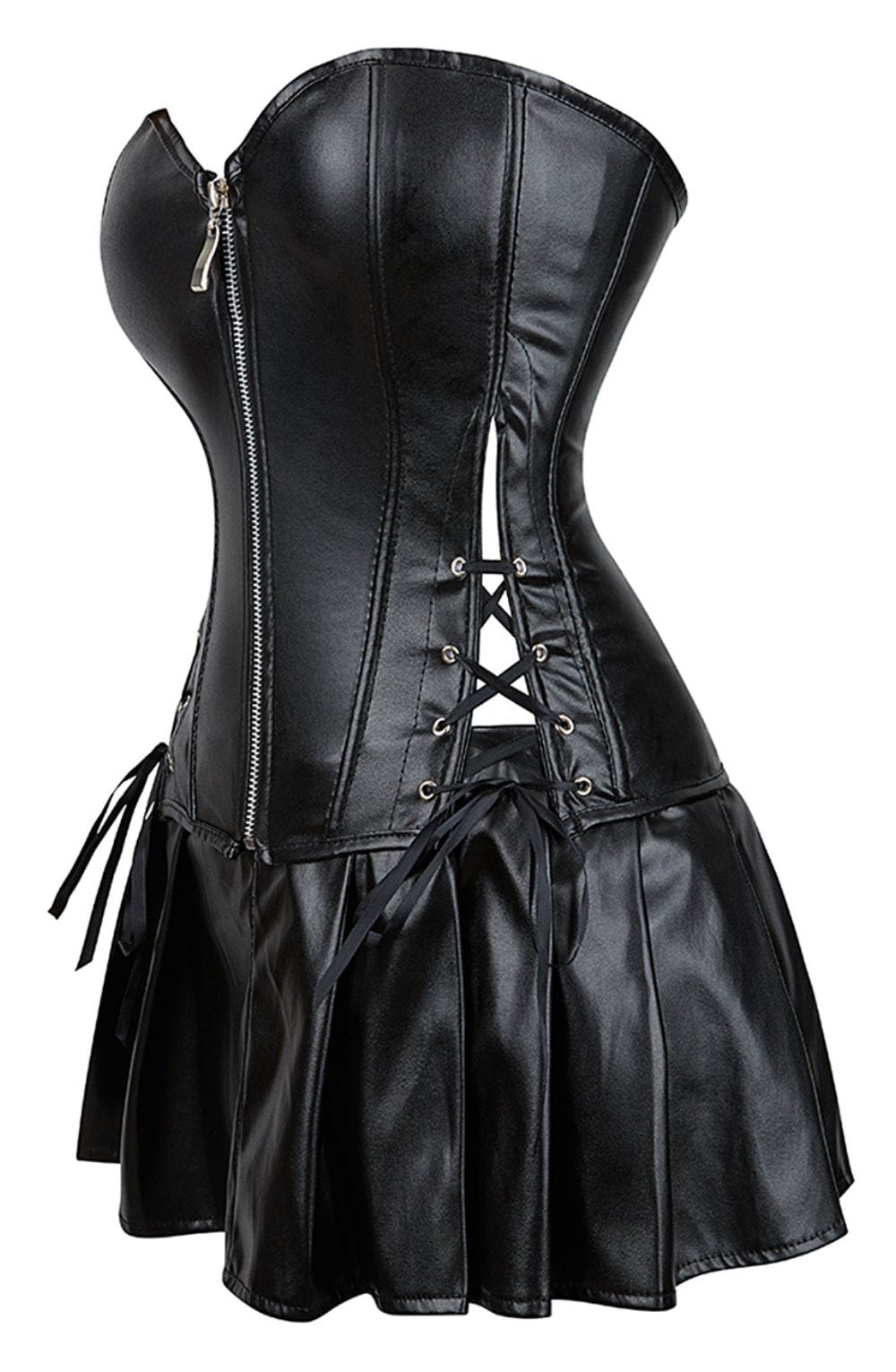 YesX Black Faux Leather Corset & Skirt