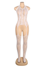 YesX One Piece Halterneck Floral Bodystocking White