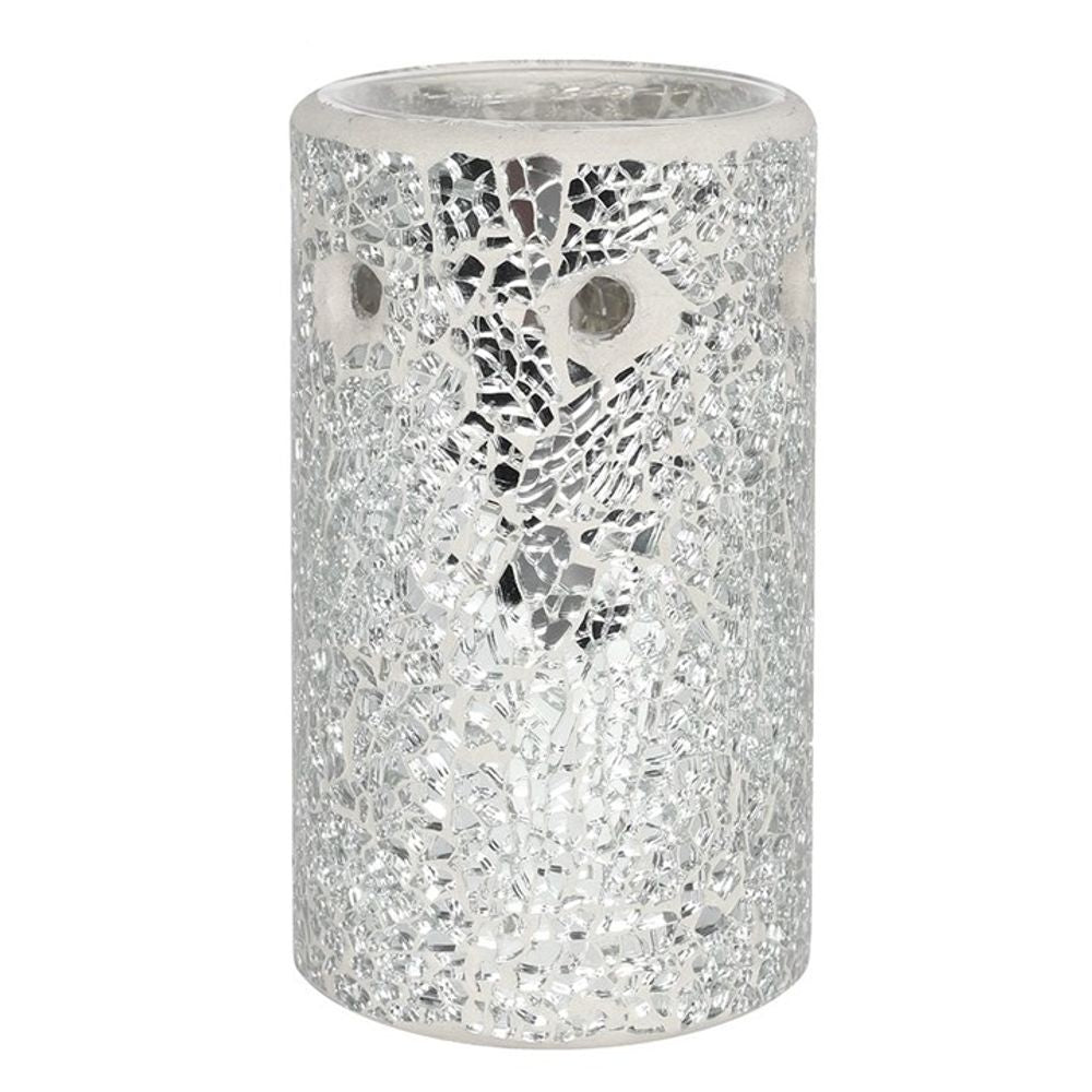 Silver Pillar Crackle Glass Oil Burner - ScentiMelti Wax Melts