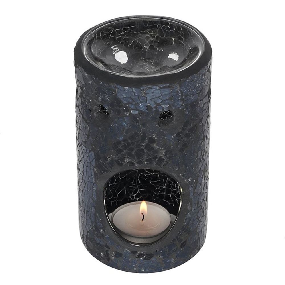 Black Crackle Glass Pillar Oil Burner - ScentiMelti Wax Melts