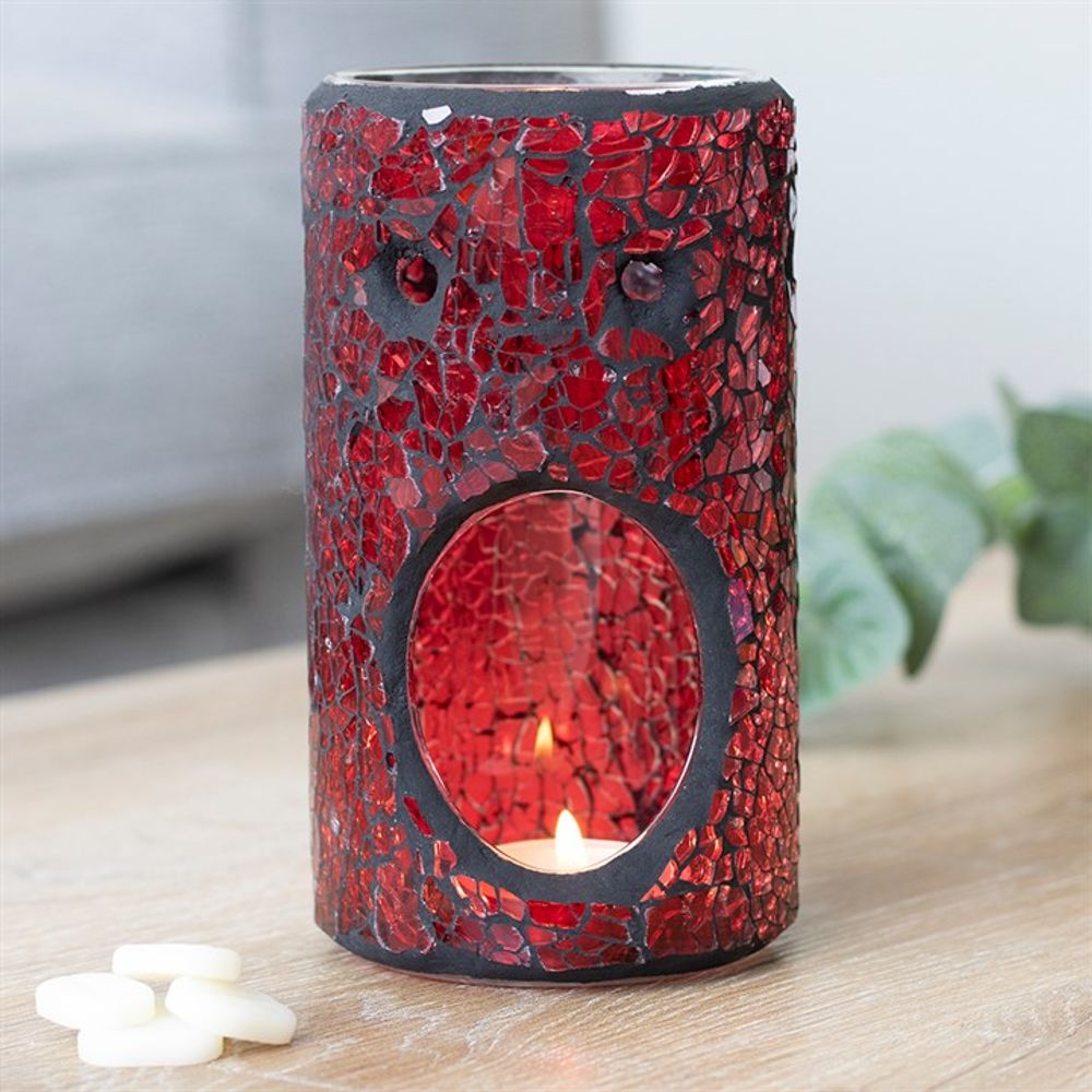 Red Pillar Crackle Glass Oil Burner - ScentiMelti Wax Melts